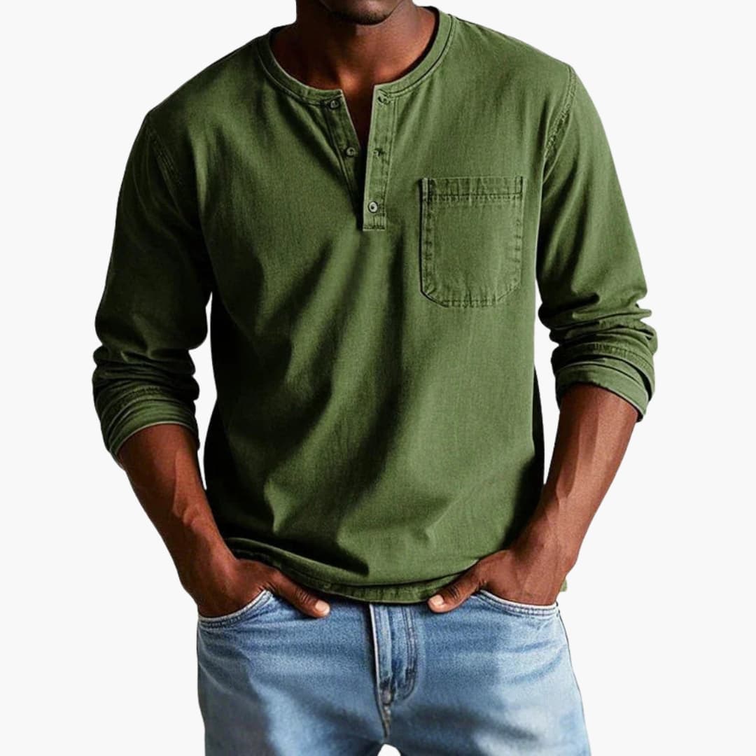 Men's Long Sleeve T-Shirt with Crew Neck and Pocket