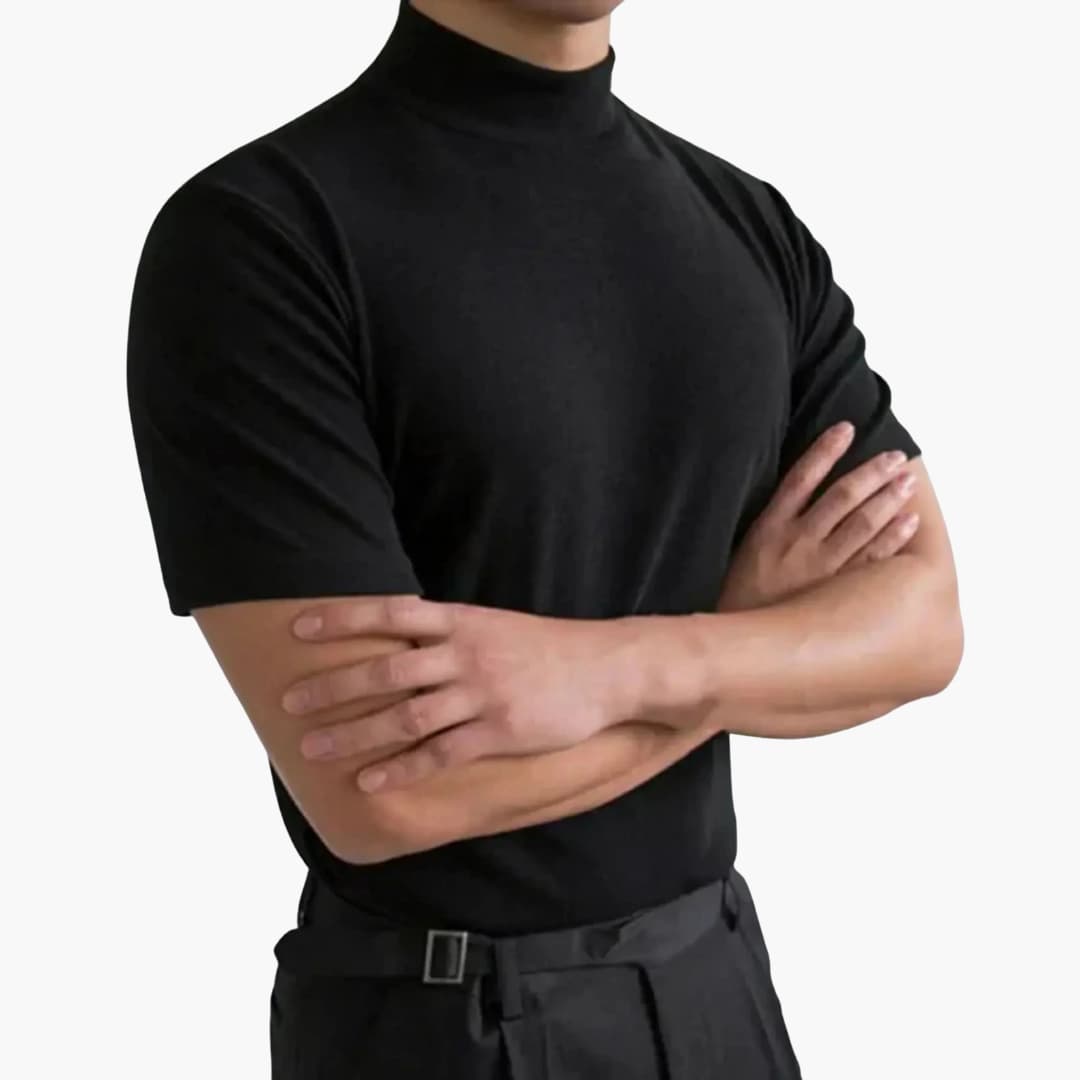 Men's T-Shirt with High Neck and Short Sleeves