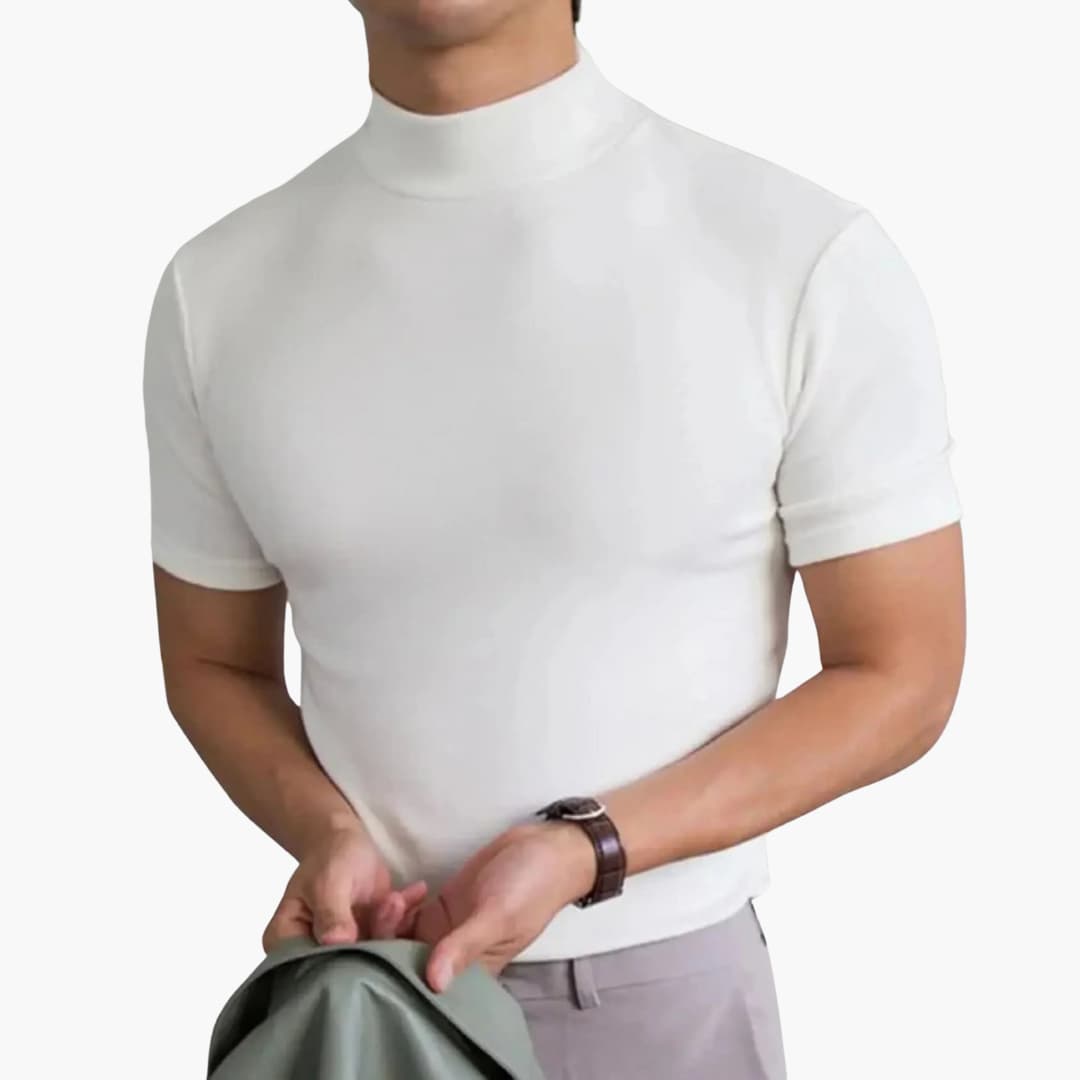 Men's T-Shirt with High Neck and Short Sleeves