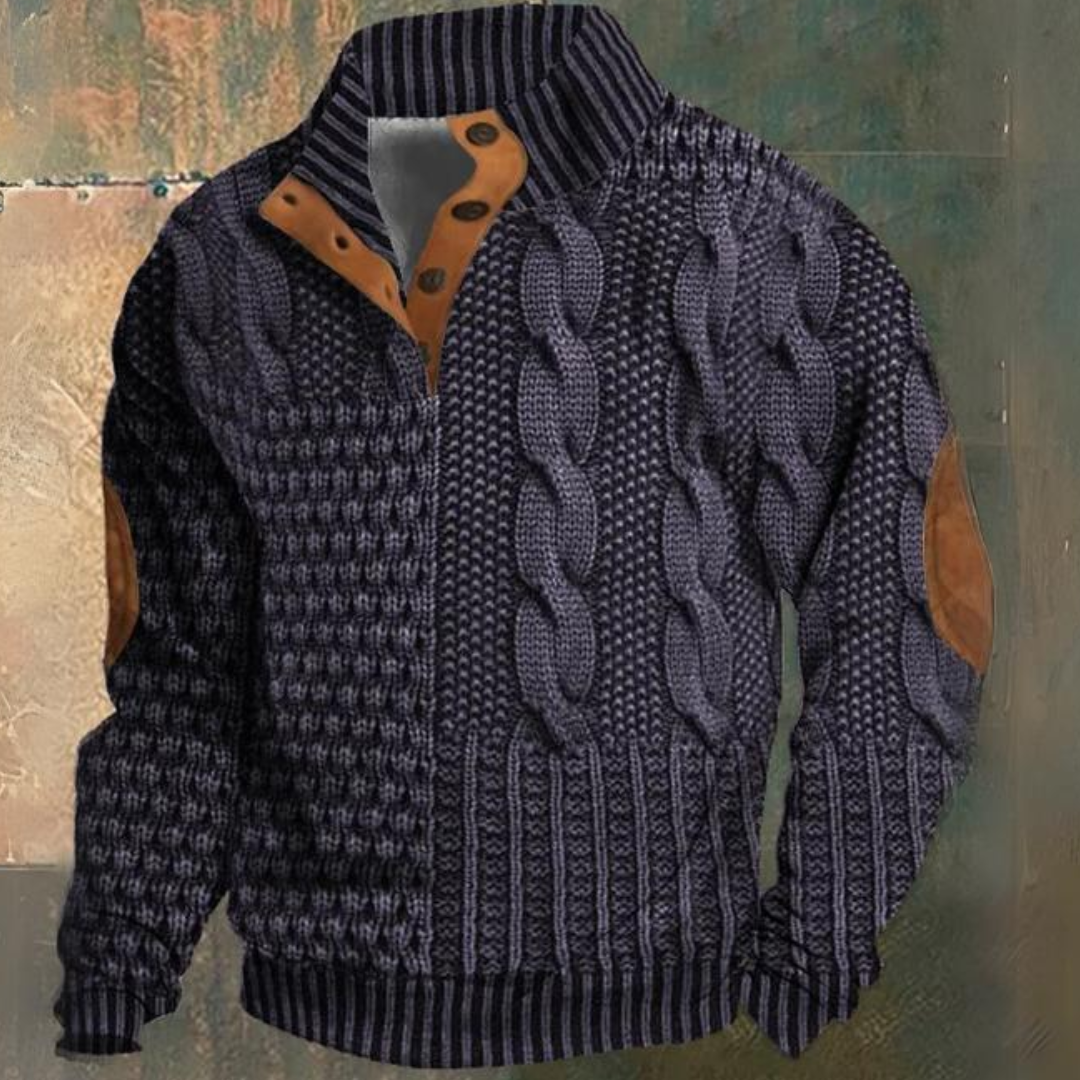 Maglione Uomo a Collo Alto con Zip e Lavorazione a Trecce