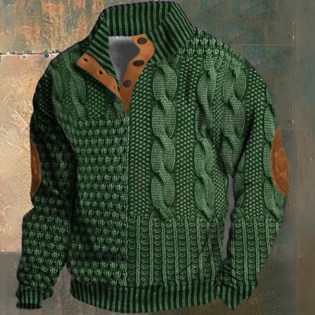 Maglione Uomo a Collo Alto con Zip e Lavorazione a Trecce
