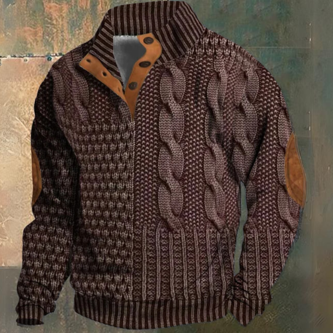 Maglione Uomo a Collo Alto con Zip e Lavorazione a Trecce