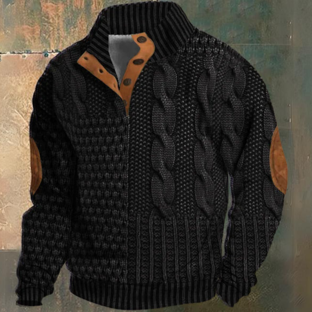 Maglione Uomo a Collo Alto con Zip e Lavorazione a Trecce