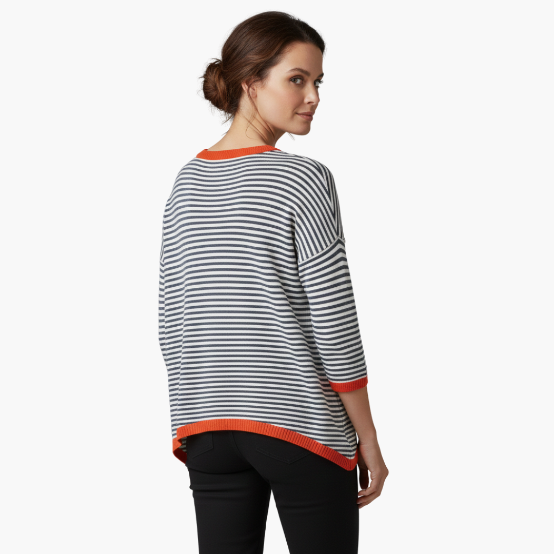 Top a righe a maniche lunghe da donna con bordo a contrasto