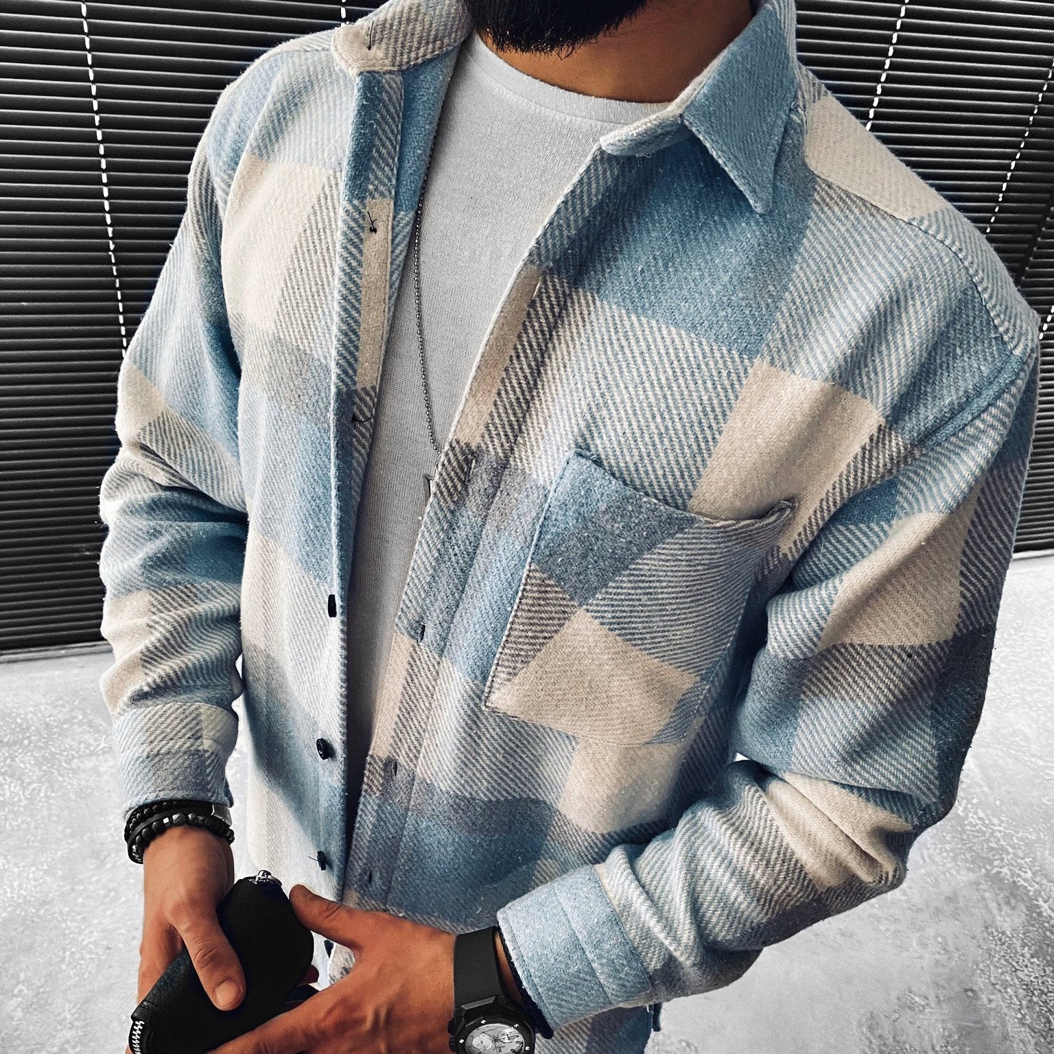 Pánská kostkovaná košilová bunda | Ležérní overshirt s knoflíky
