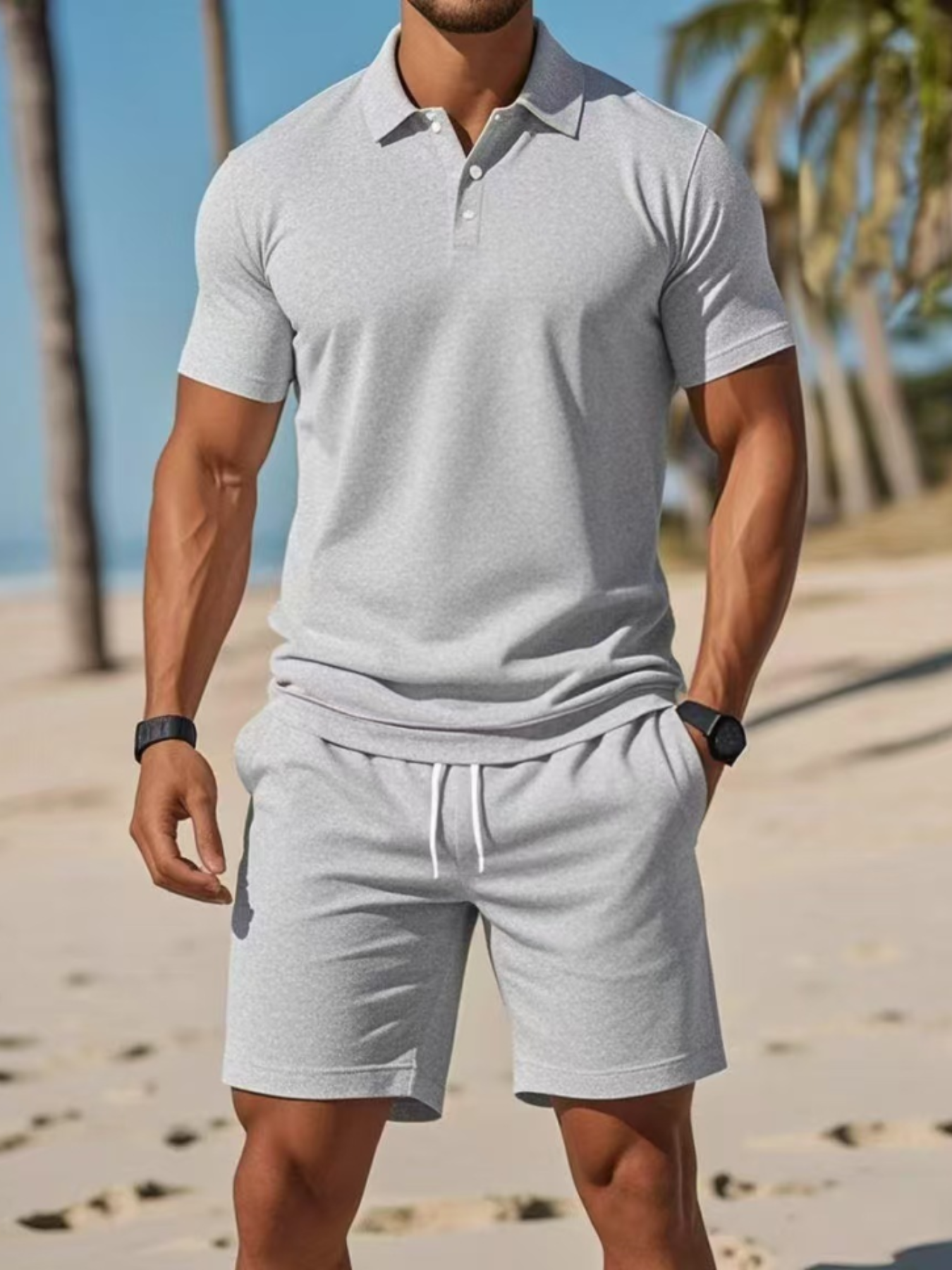 Completo Casual Uomo Polo e Pantaloncini Vestibilità Regolare