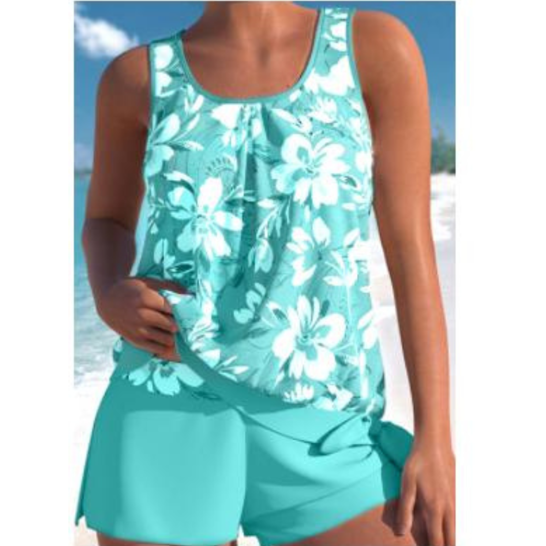 Tankini Donna Adalina – Costume a Stampa Floreale con Pantaloncino & Taglio Senza Maniche Comodo