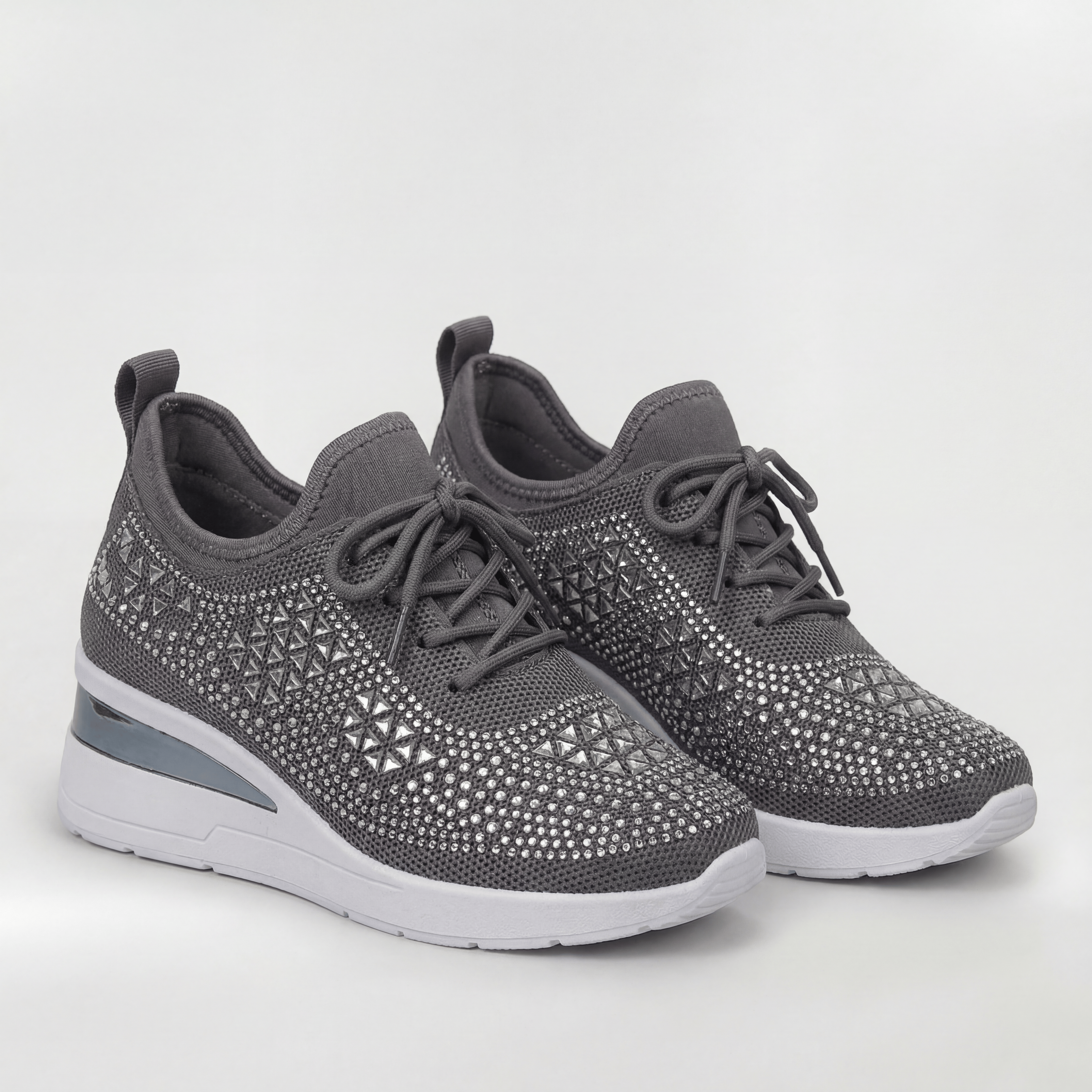 Women's Platform Sneakers with Internal Wedge and Decorative Rhinestones Casual