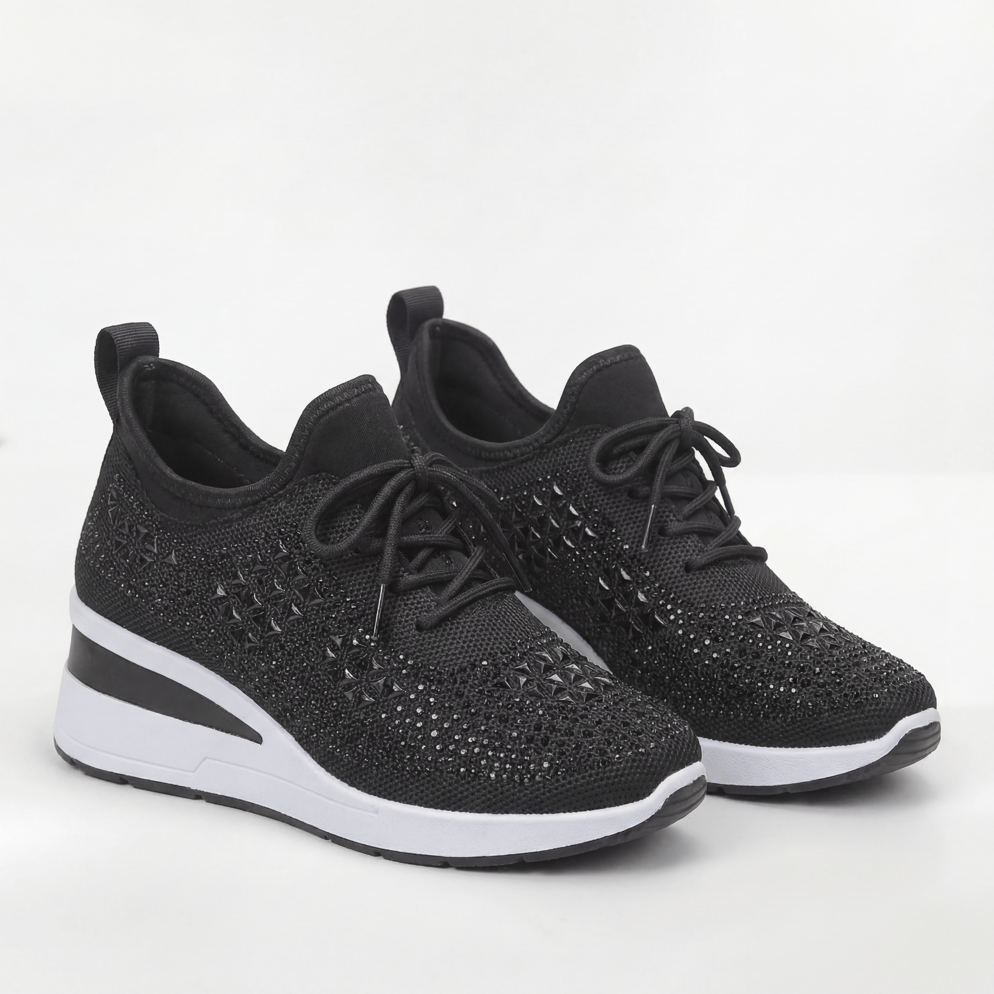 Scarpe Sneakers Donna Platform con Zeppa Interna e Strass Decorativi Casual