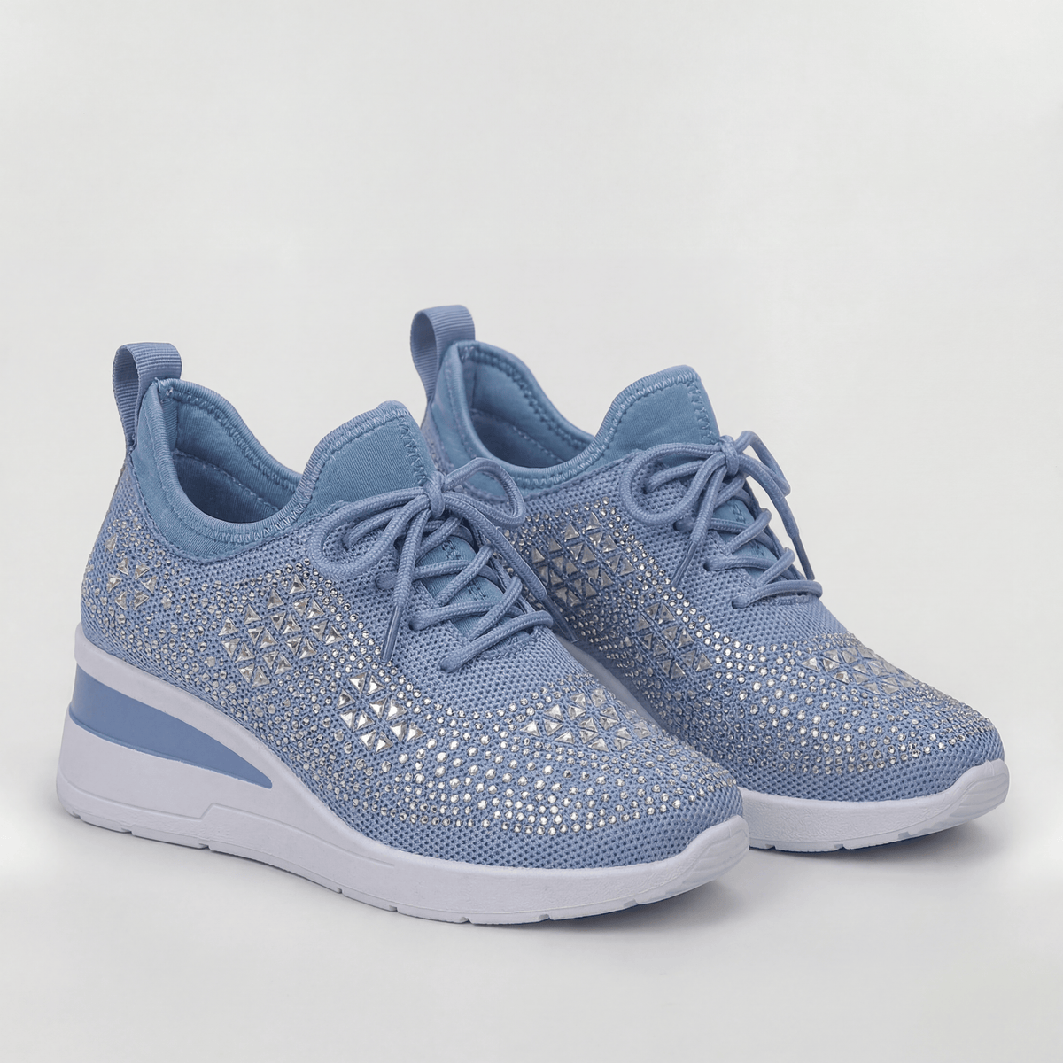 Scarpe Sneakers Donna Platform con Zeppa Interna e Strass Decorativi Casual