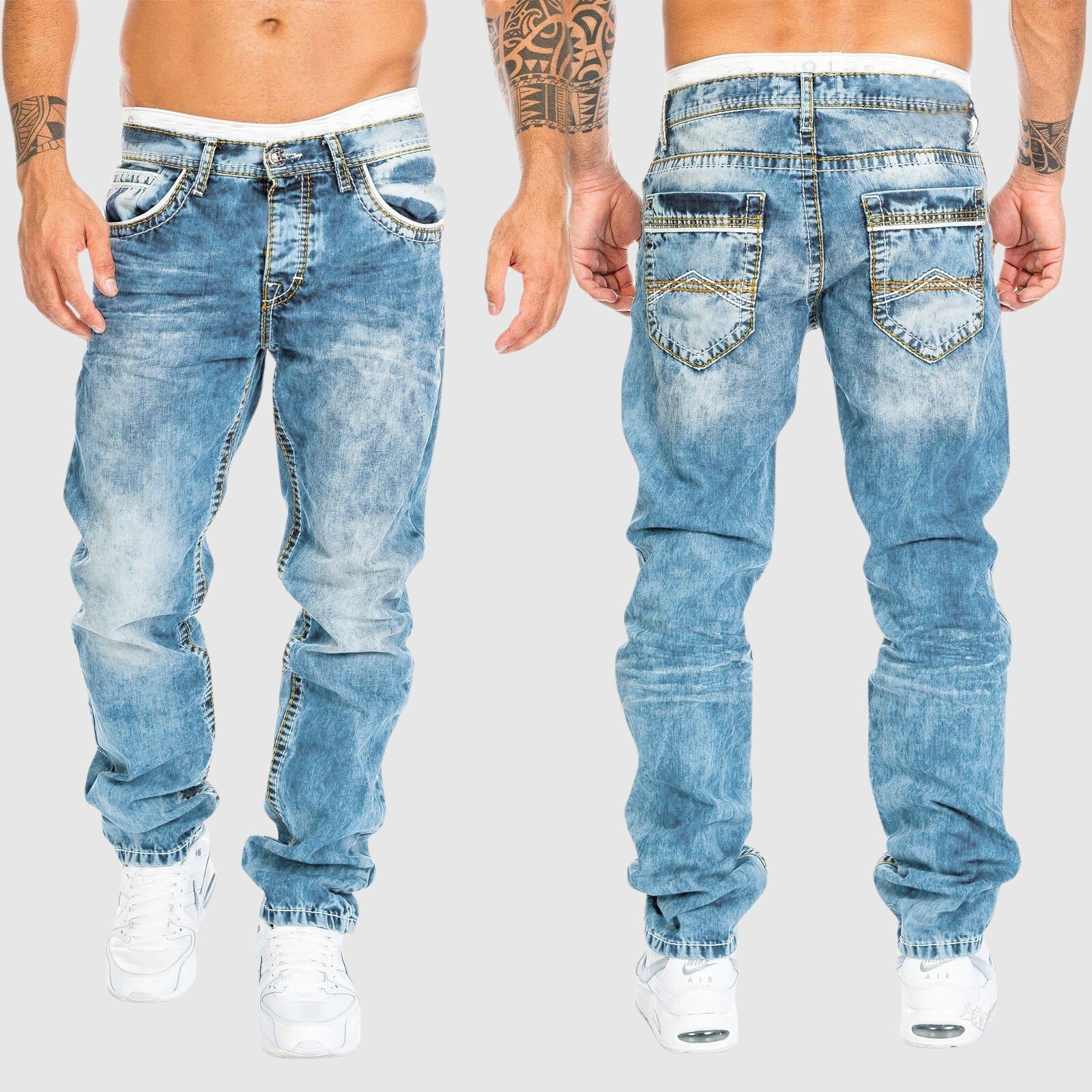 Jeans Baggy a Gamba Larga – Effetto Lavato – Vita Bassa – Jeans da Uomo
