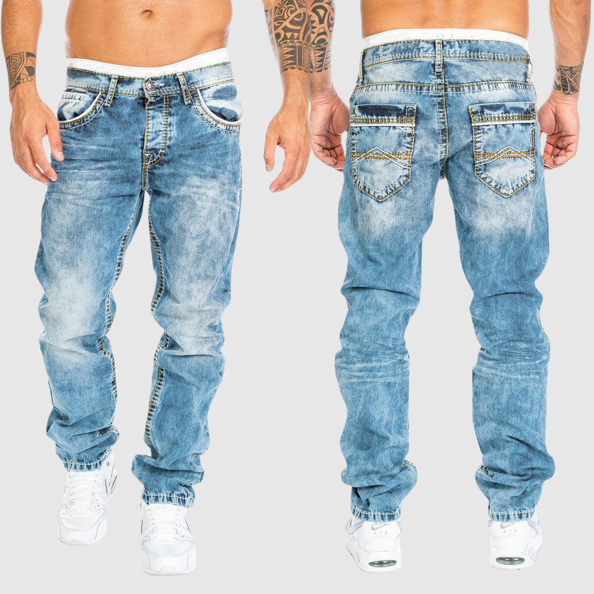 Jeans Baggy a Gamba Larga – Effetto Lavato – Vita Bassa – Jeans da Uomo