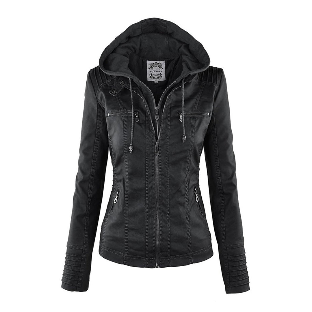 Giacca Donna con Cappuccio in Ecopelle Slim Fit con Zip