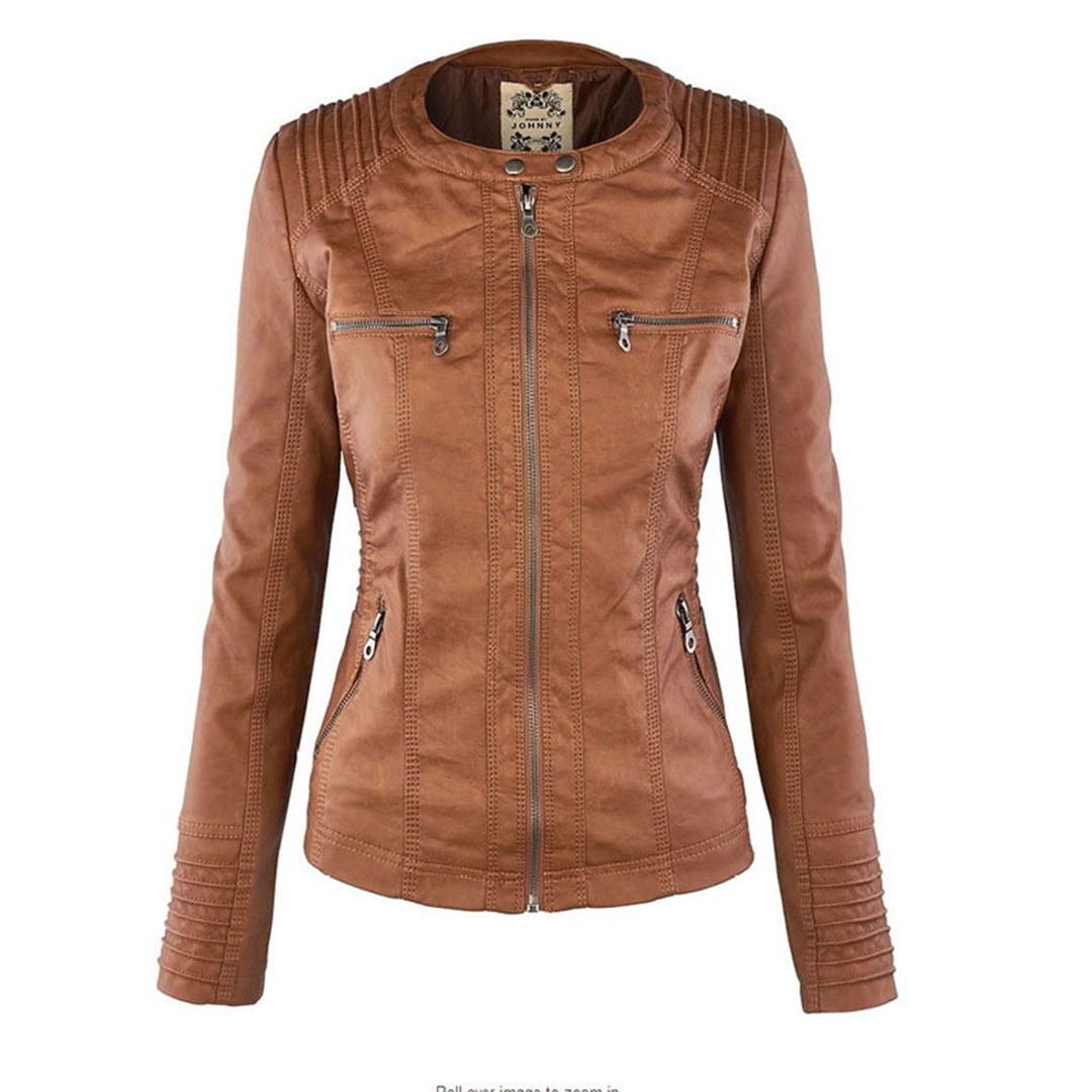 Giacca Donna con Cappuccio in Ecopelle Slim Fit con Zip