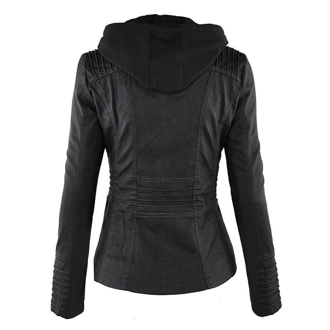 Giacca Donna con Cappuccio in Ecopelle Slim Fit con Zip