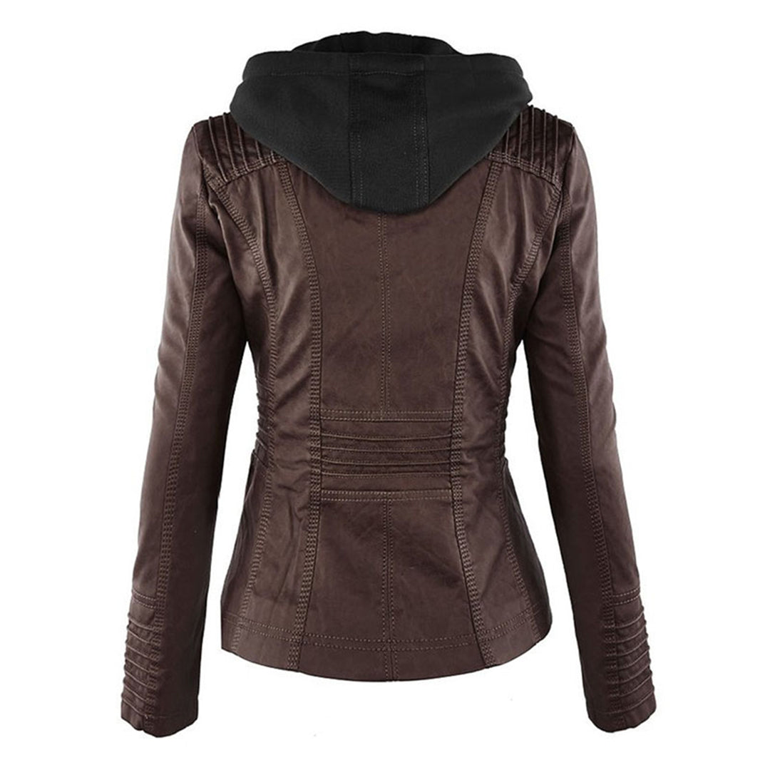 Giacca Donna con Cappuccio in Ecopelle Slim Fit con Zip
