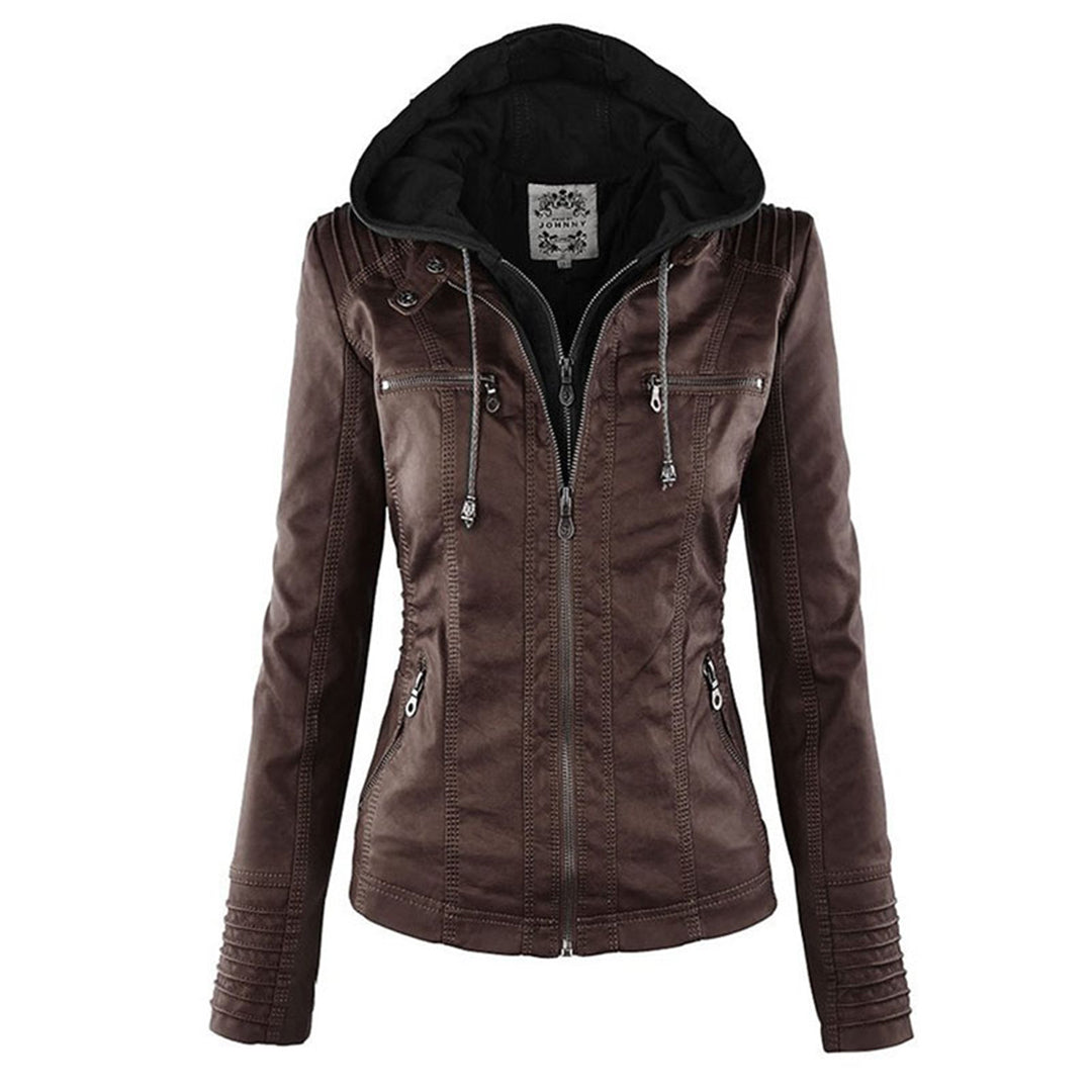 Giacca Donna con Cappuccio in Ecopelle Slim Fit con Zip
