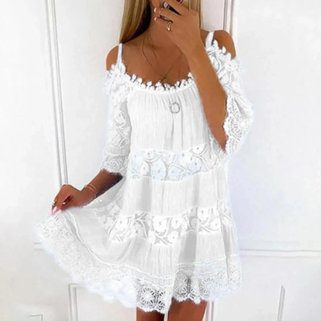 Vestido Mini de Verano con Encaje de Crochet y Bordados