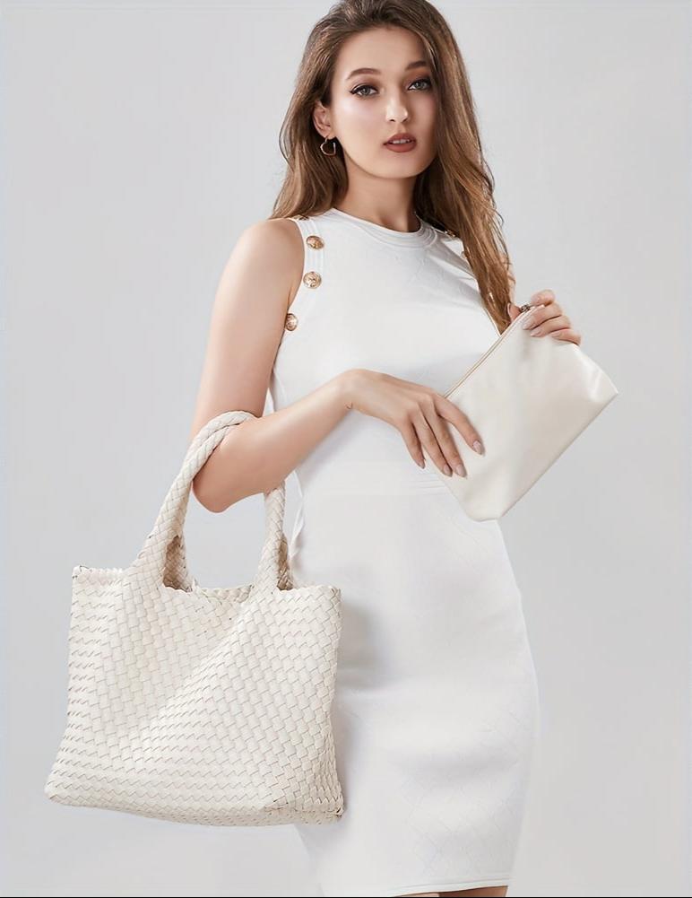 Borsa Shopper Donna Intrecciata con Doppi Manici