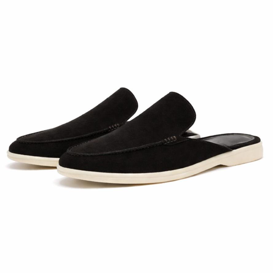 Men's backless slip-on loafers with a suede-style finish