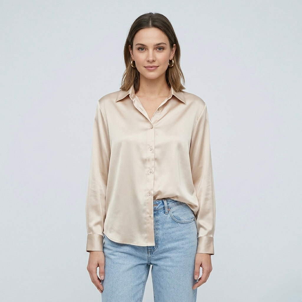 Blusa elegante da donna a maniche lunghe stile satinato moderno