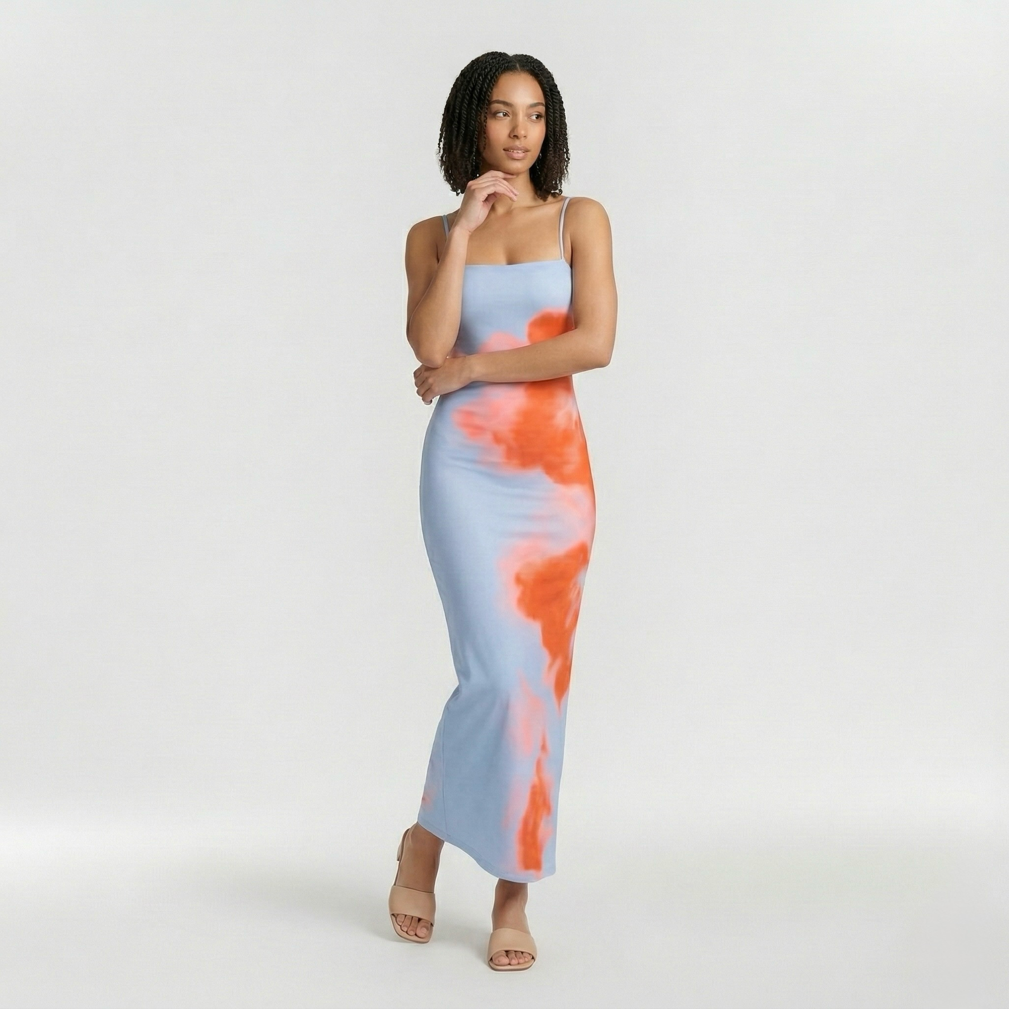 Women's strapless printed maxi dress for the beach