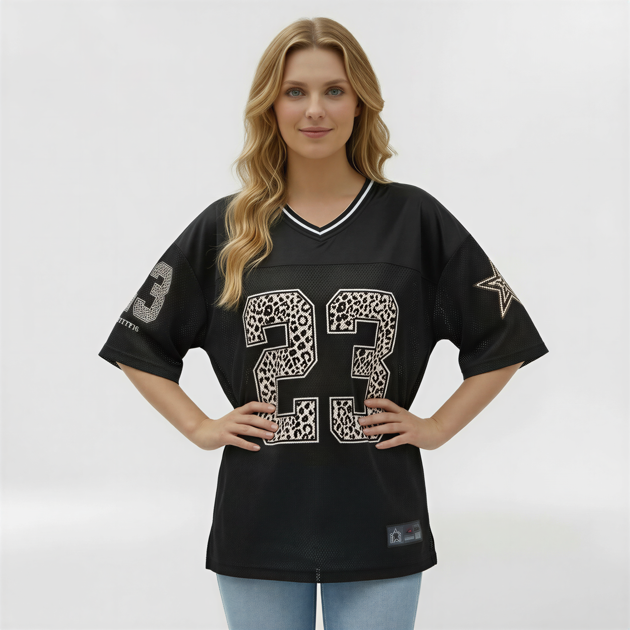 Maglia Donna Oversize Sportiva Stile Jersey Numero Stampato T-Shirt Casual Maniche Corte