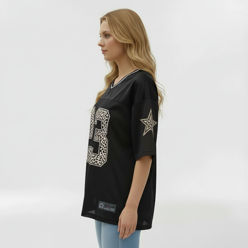 Maglia Donna Oversize Sportiva Stile Jersey Numero Stampato T-Shirt Casual Maniche Corte