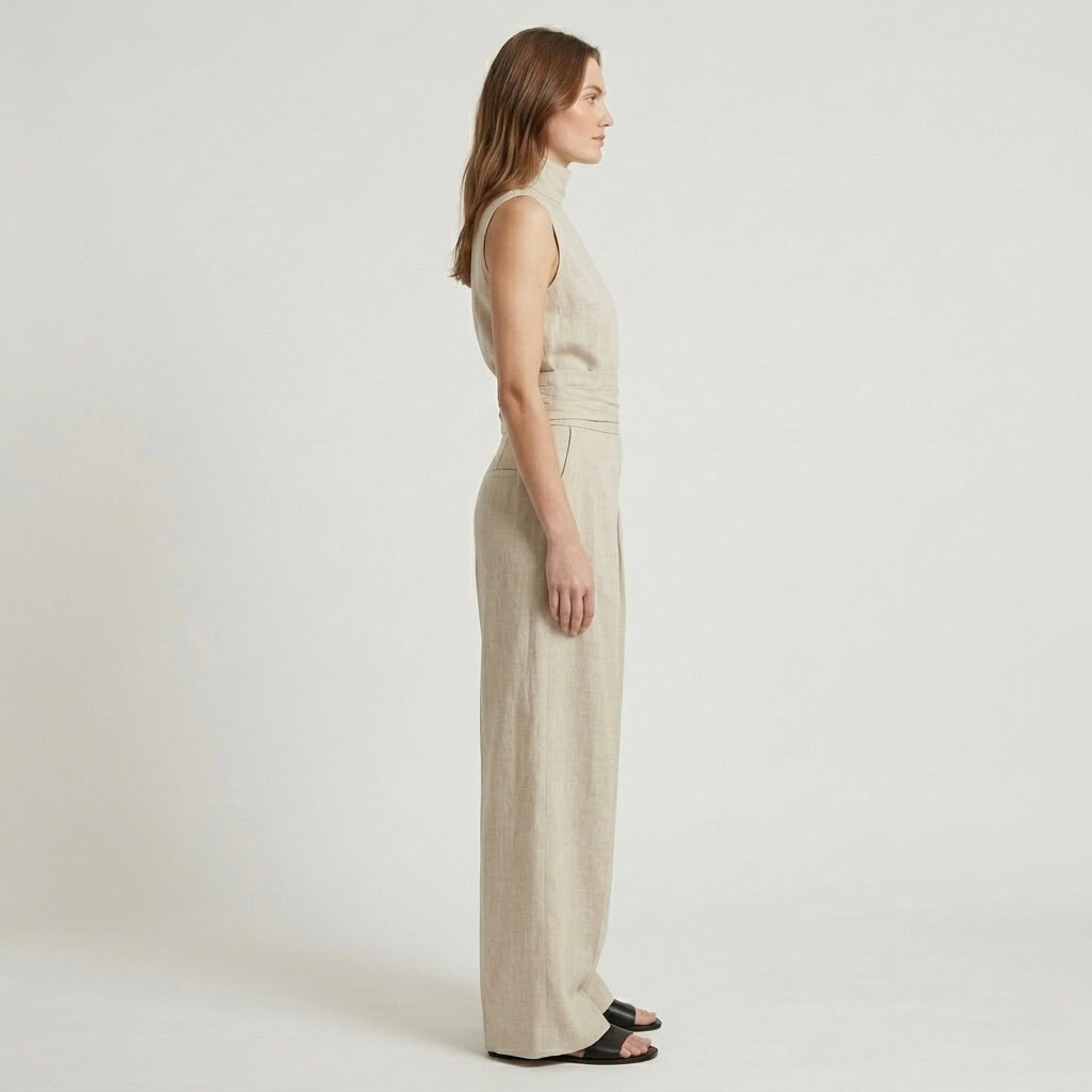 Completo Elegante da Donna Due Pezzi – Top Senza Maniche e Pantaloni Larghi