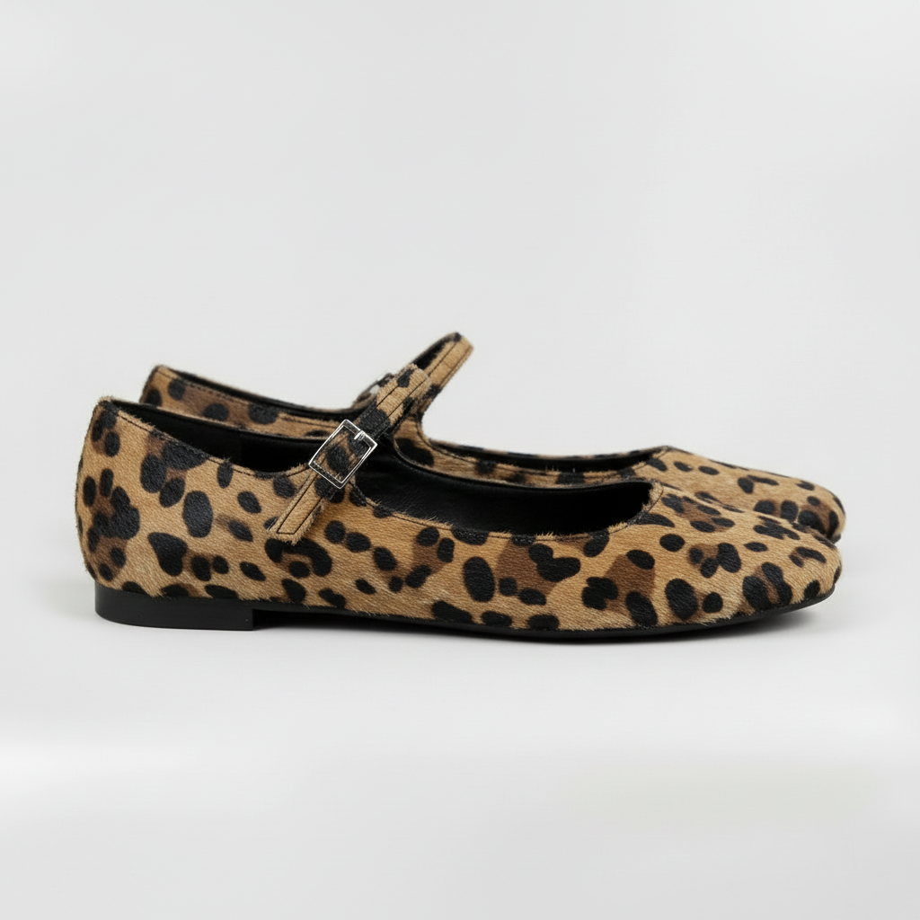 Ballerine Mary Jane da donna con stampa leopardata e cinturino