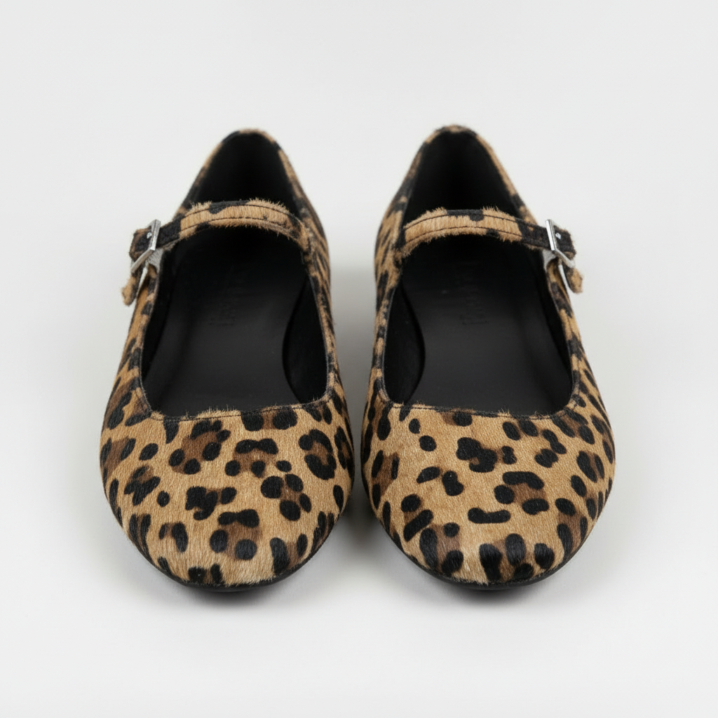 Ballerine Mary Jane da donna con stampa leopardata e cinturino