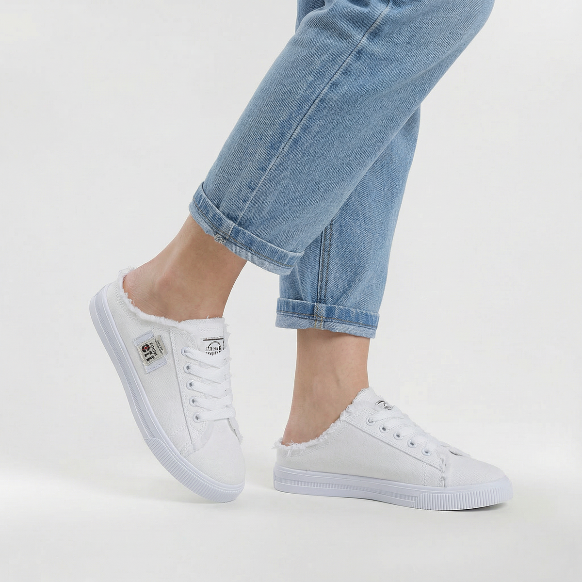 Casual sneakers til kvinder i tekstil med snørebånd, lave, komfortable sommersko uden hælkappe