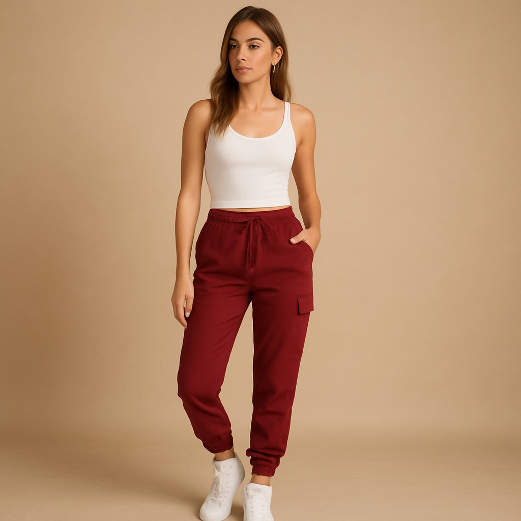 Pantaloni Jogger Cargo da Donna con Tasche e Vita Elasticizzata