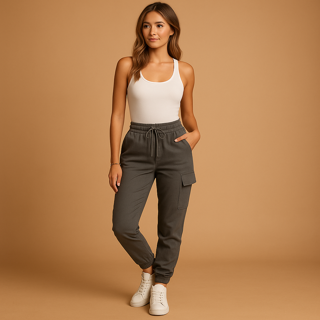Pantaloni Jogger Cargo da Donna con Tasche e Vita Elasticizzata