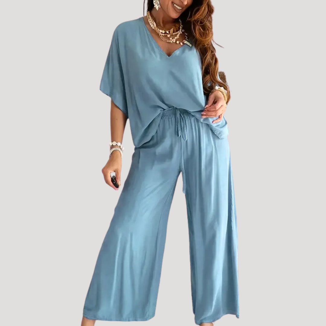 Completo Donna 2 Pezzi con Blusa Ampia e Pantaloni Palazzo