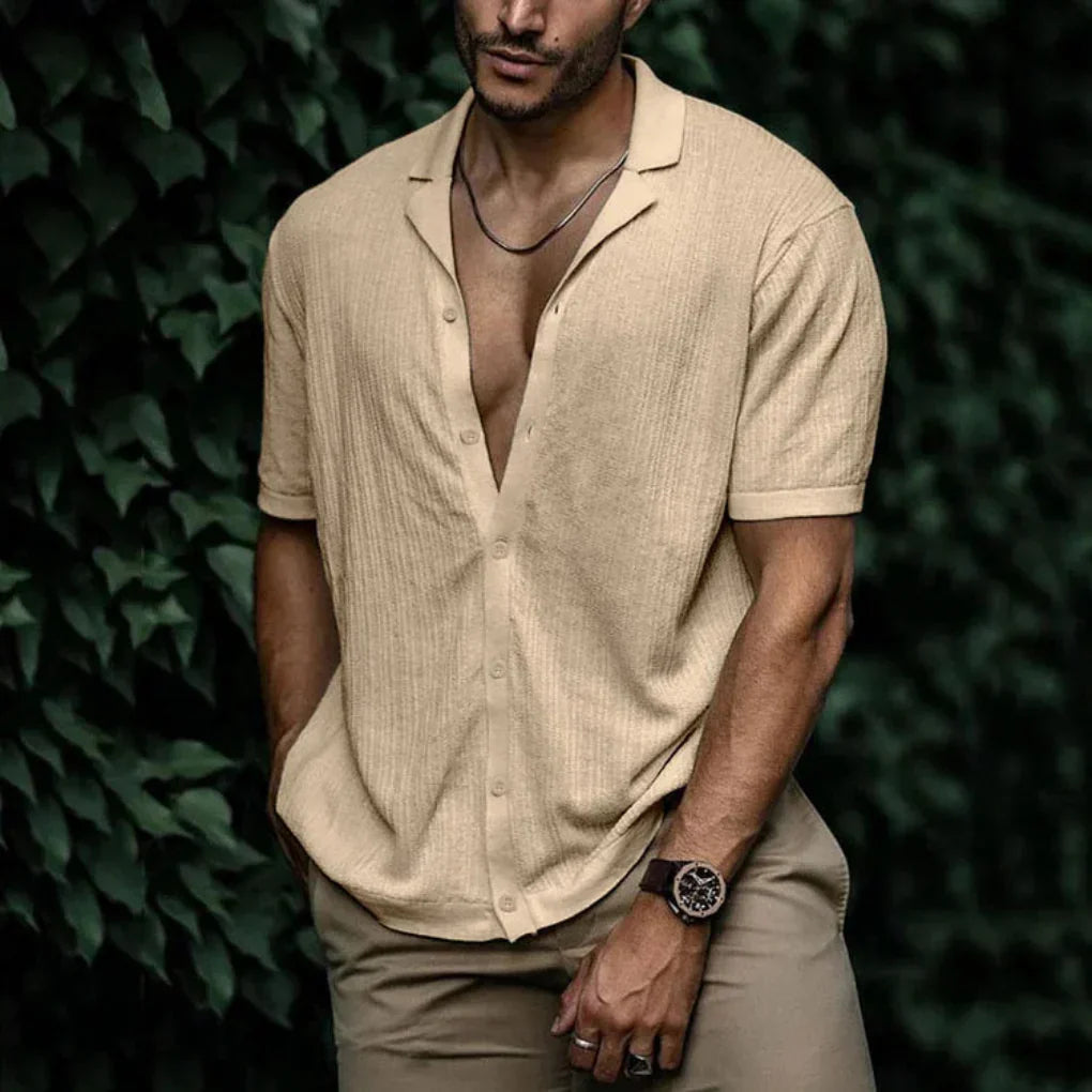 Men's summer short-sleeve shirt with linen effect