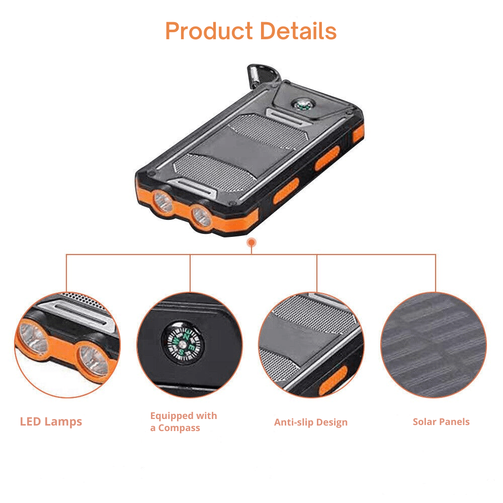 Power Bank Solare Impermeabile e Antiurto 10000 mAh