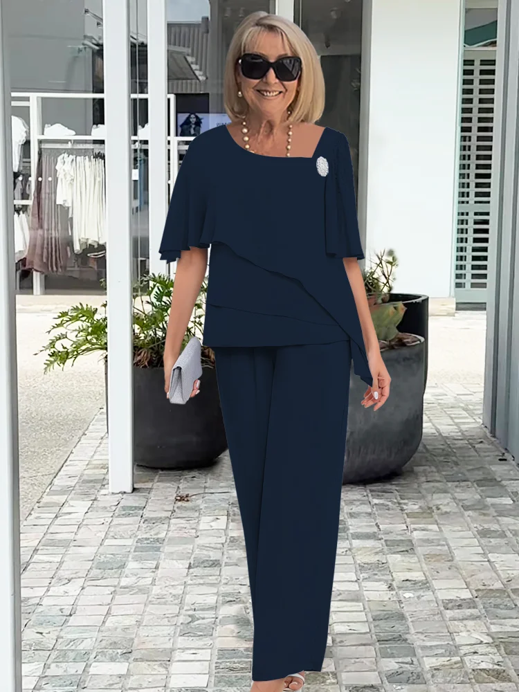 Completo Elegante da Donna con Blusa a Strati e Pantaloni Palazzo