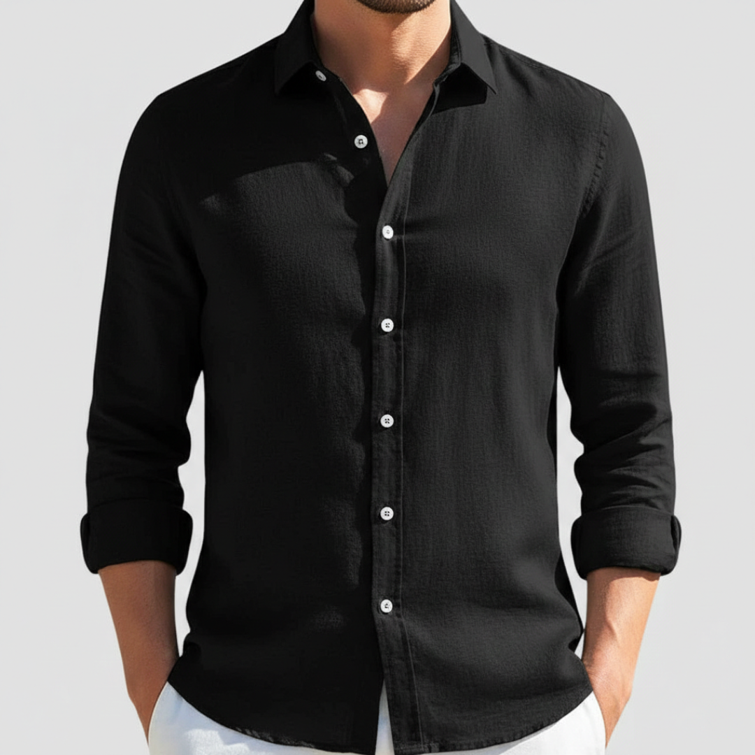 Camicia da Uomo in Lino a Maniche Lunghe con Colletto Classico