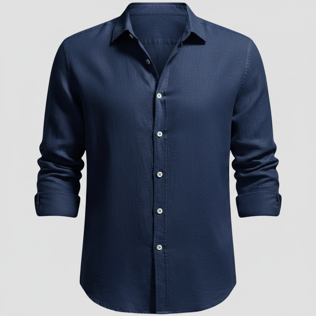 Camicia da Uomo in Lino a Maniche Lunghe con Colletto Classico