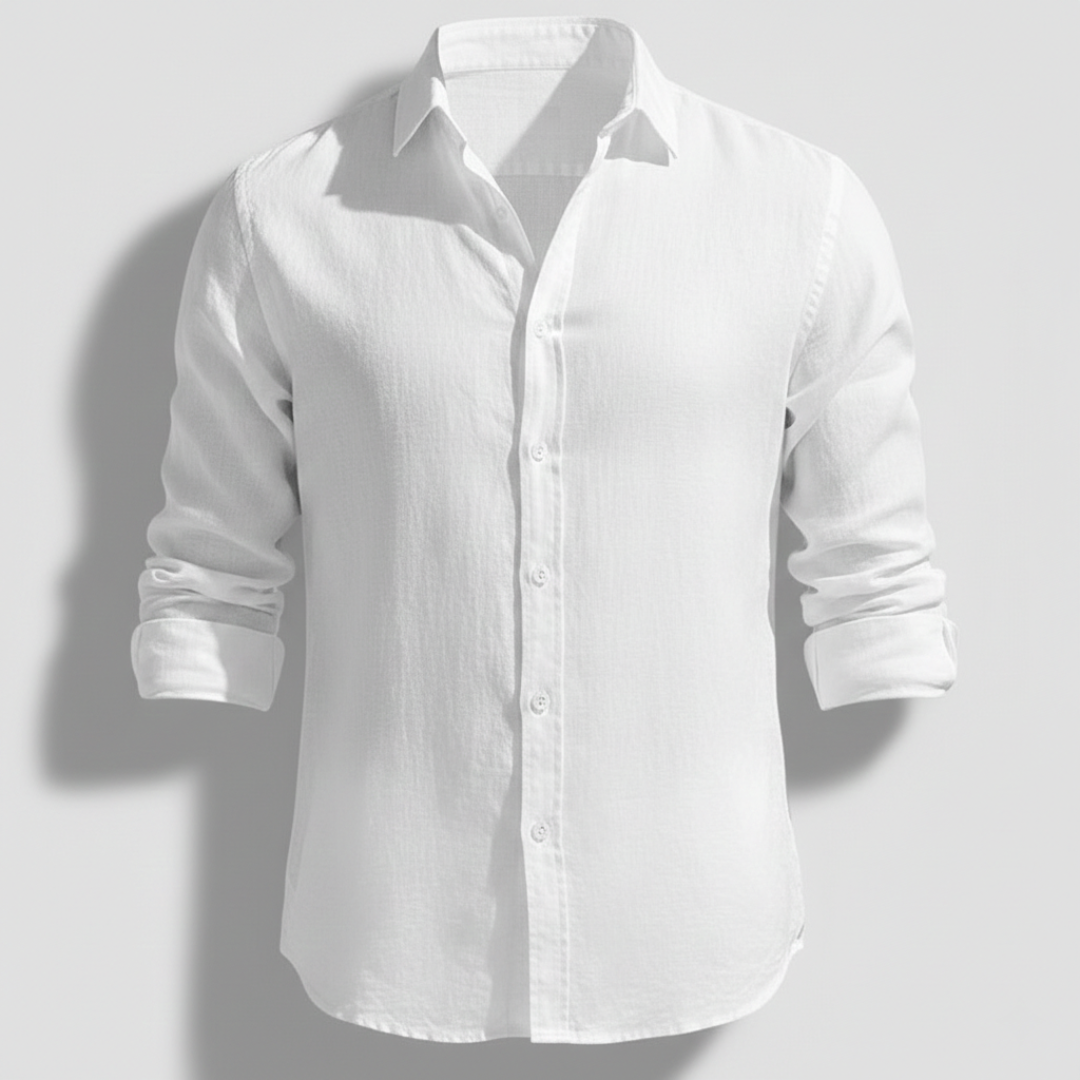 Camicia da Uomo in Lino a Maniche Lunghe con Colletto Classico