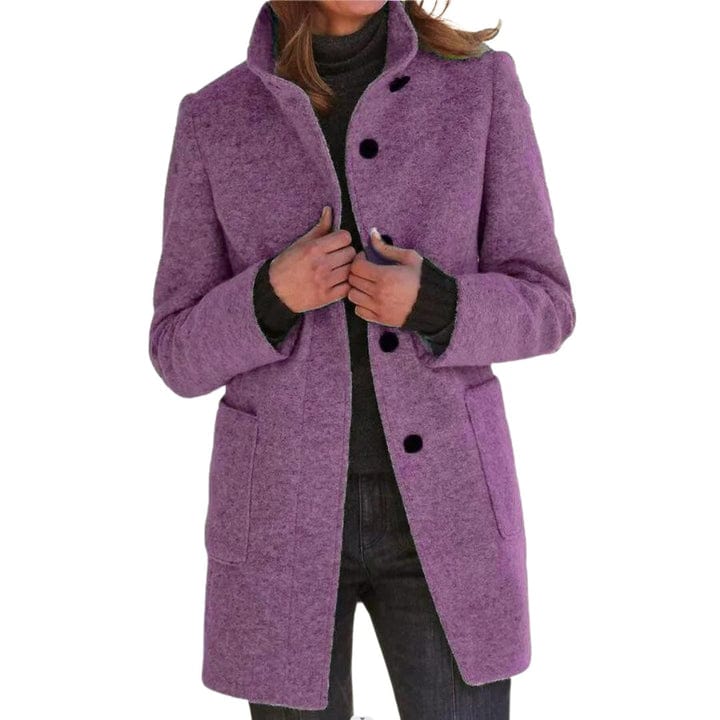 Cappotto Lungo da Donna Caldo con Collo Alto e Chiusura a Bottoni | Soprabito Invernale Comodo