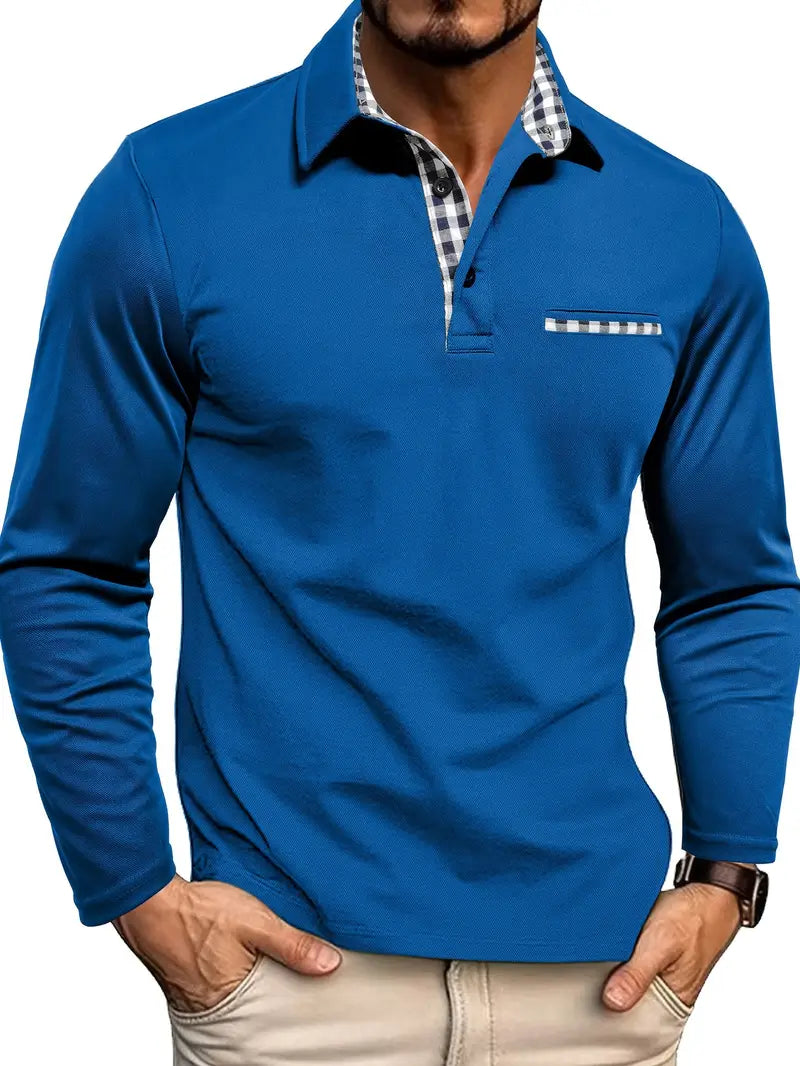 Polo Uomo a Maniche Lunghe con Colletto a Contrasto
