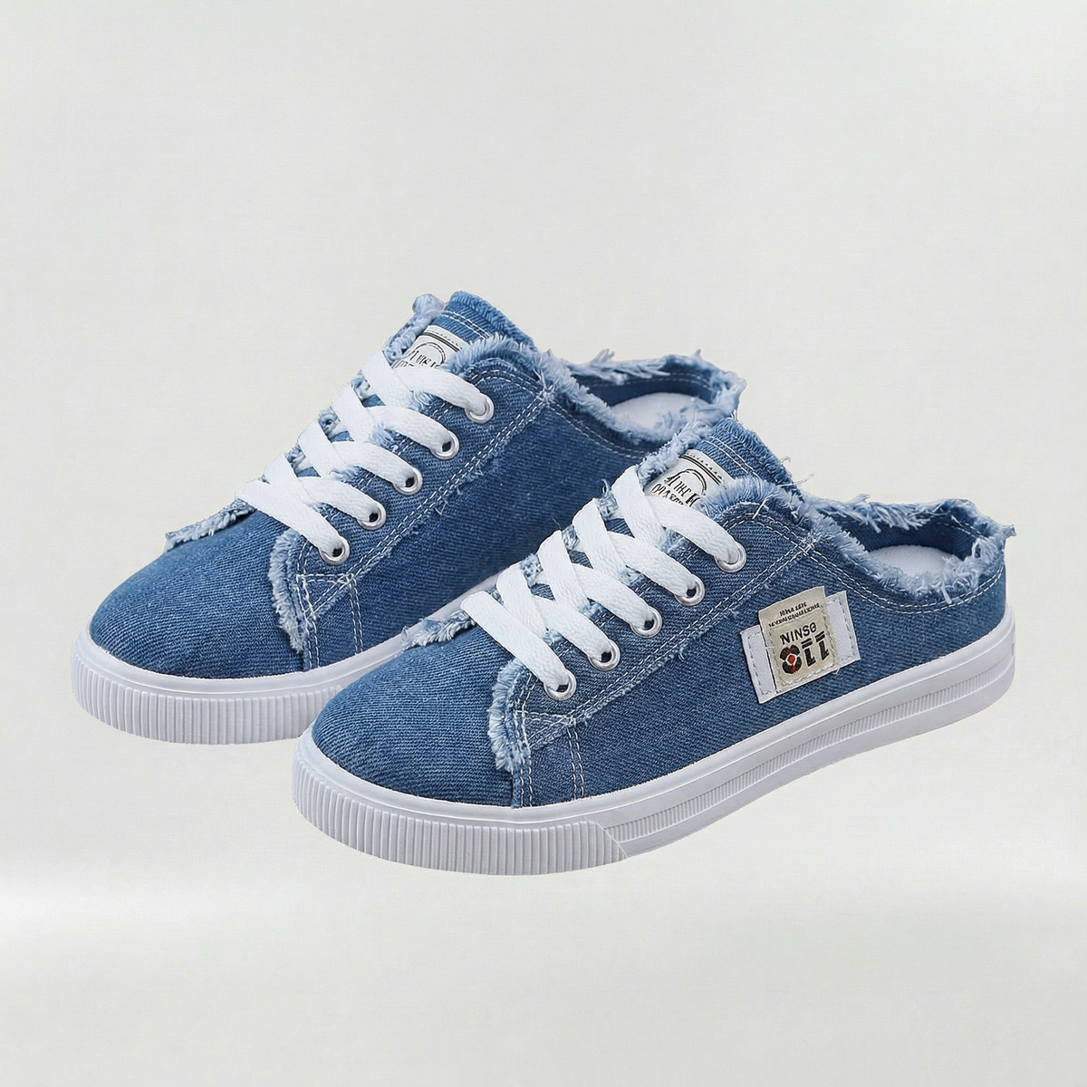 Γυναικεία casual sneakers από ύφασμα με κορδόνια, άνετα καλοκαιρινά χαμηλά παπούτσια χωρίς φτέρνα