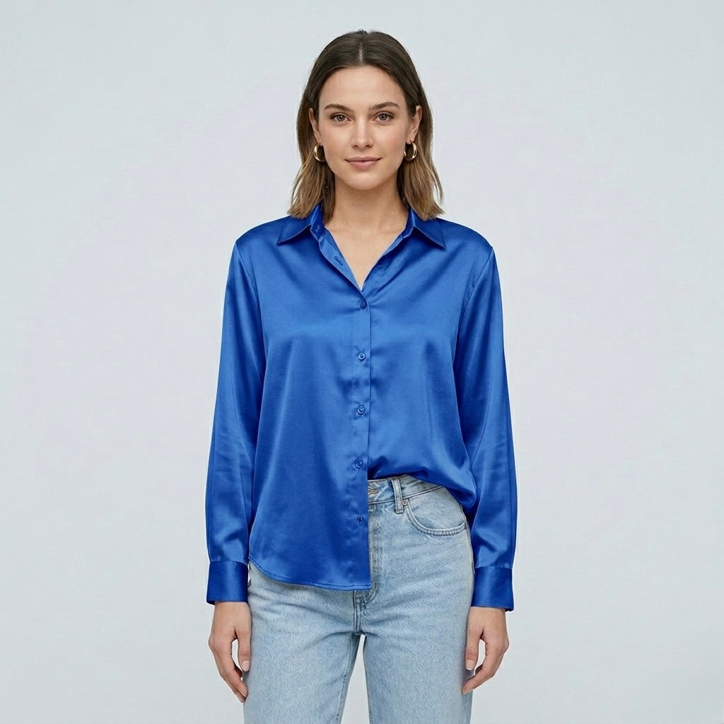 Blusa elegante da donna a maniche lunghe stile satinato moderno