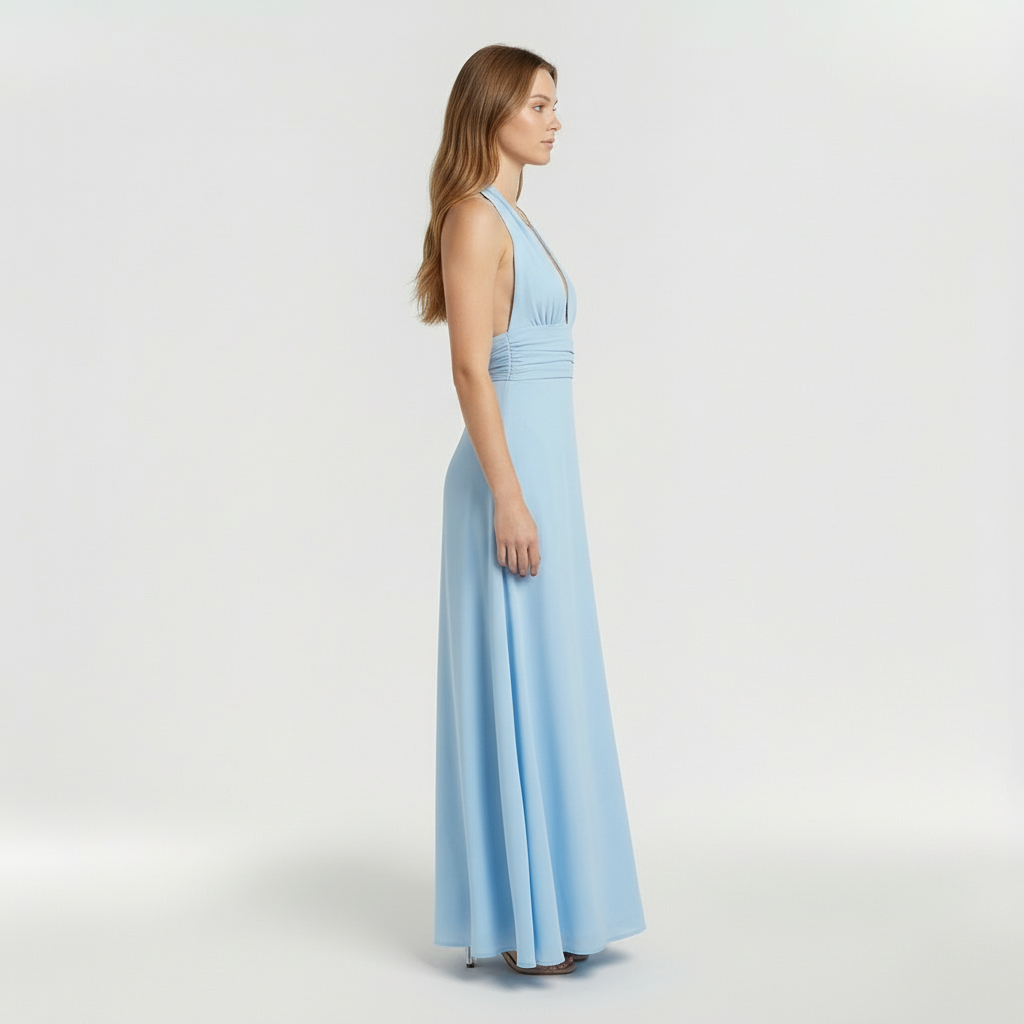 Elegantní dámské maxi šaty s halter výstřihem a bočním rozparkem