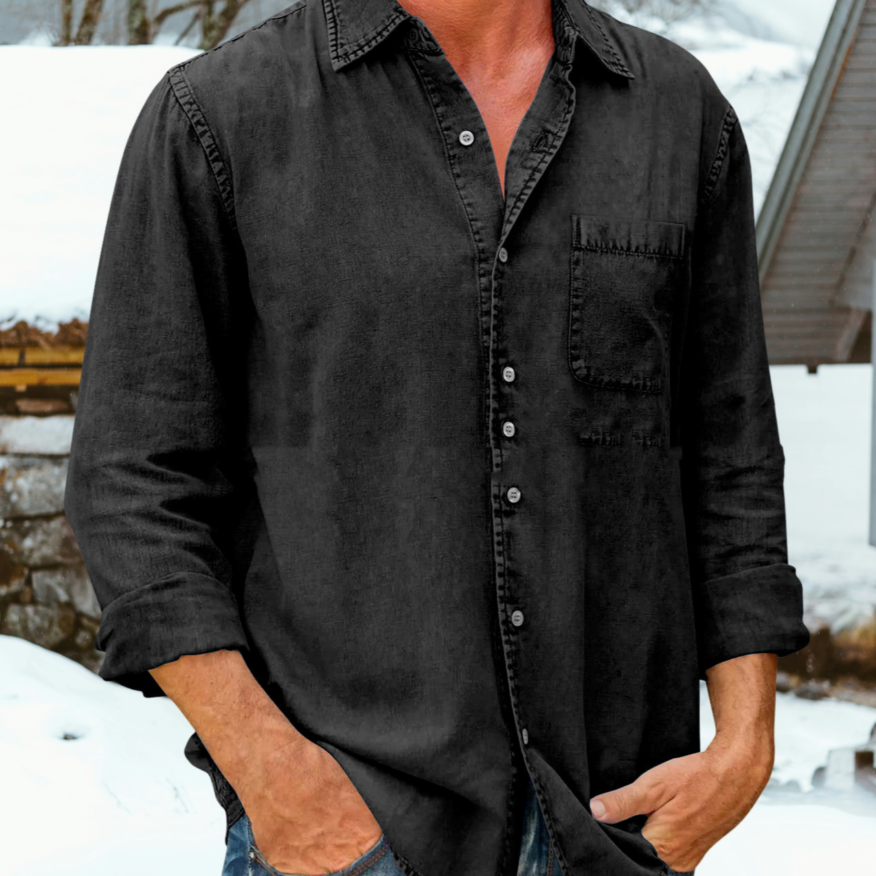 Bronislaw - Plain Long-Sleeve Casual Shirt for Men