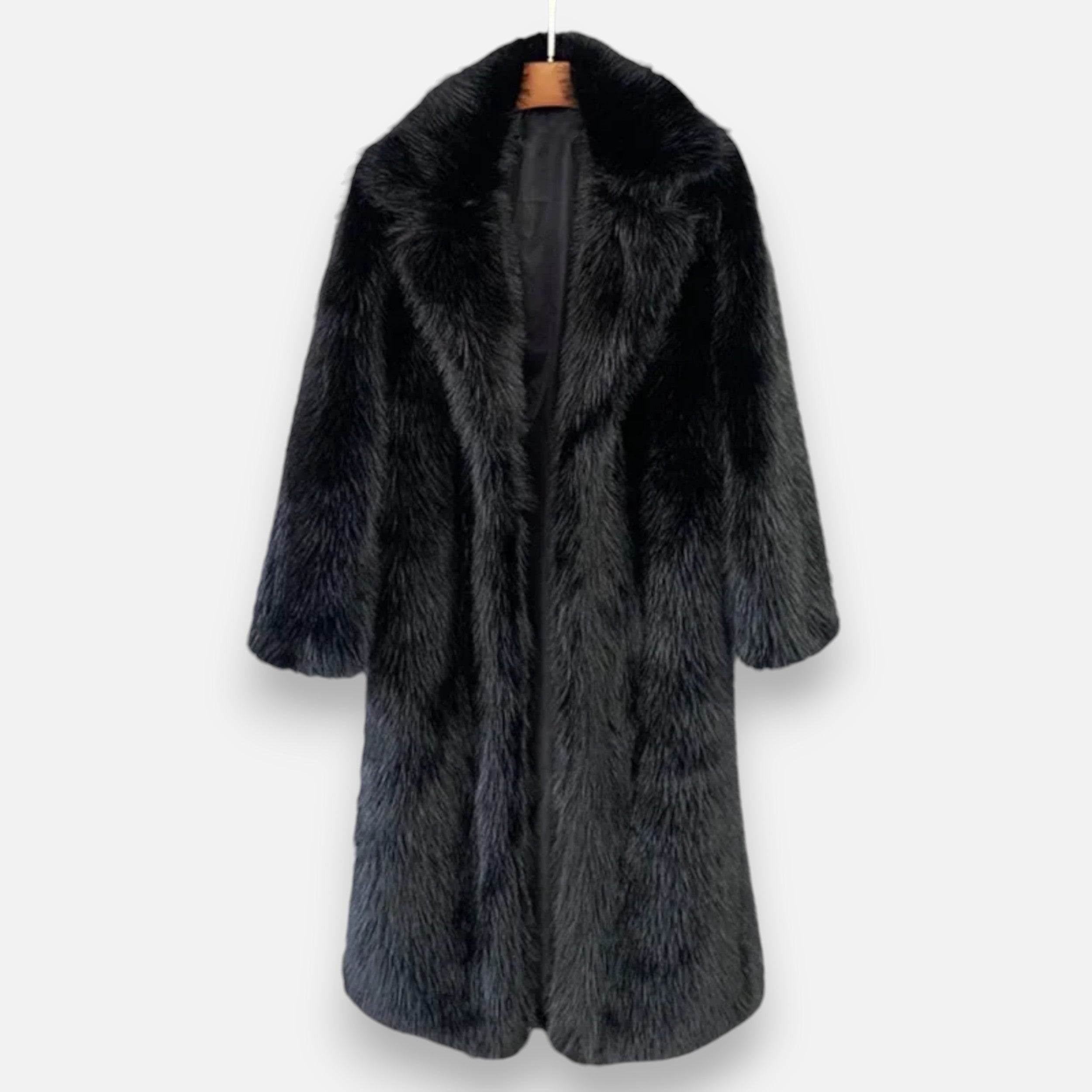 Cappotto Lungo Donna Effetto Pelliccia con Collo Ampio