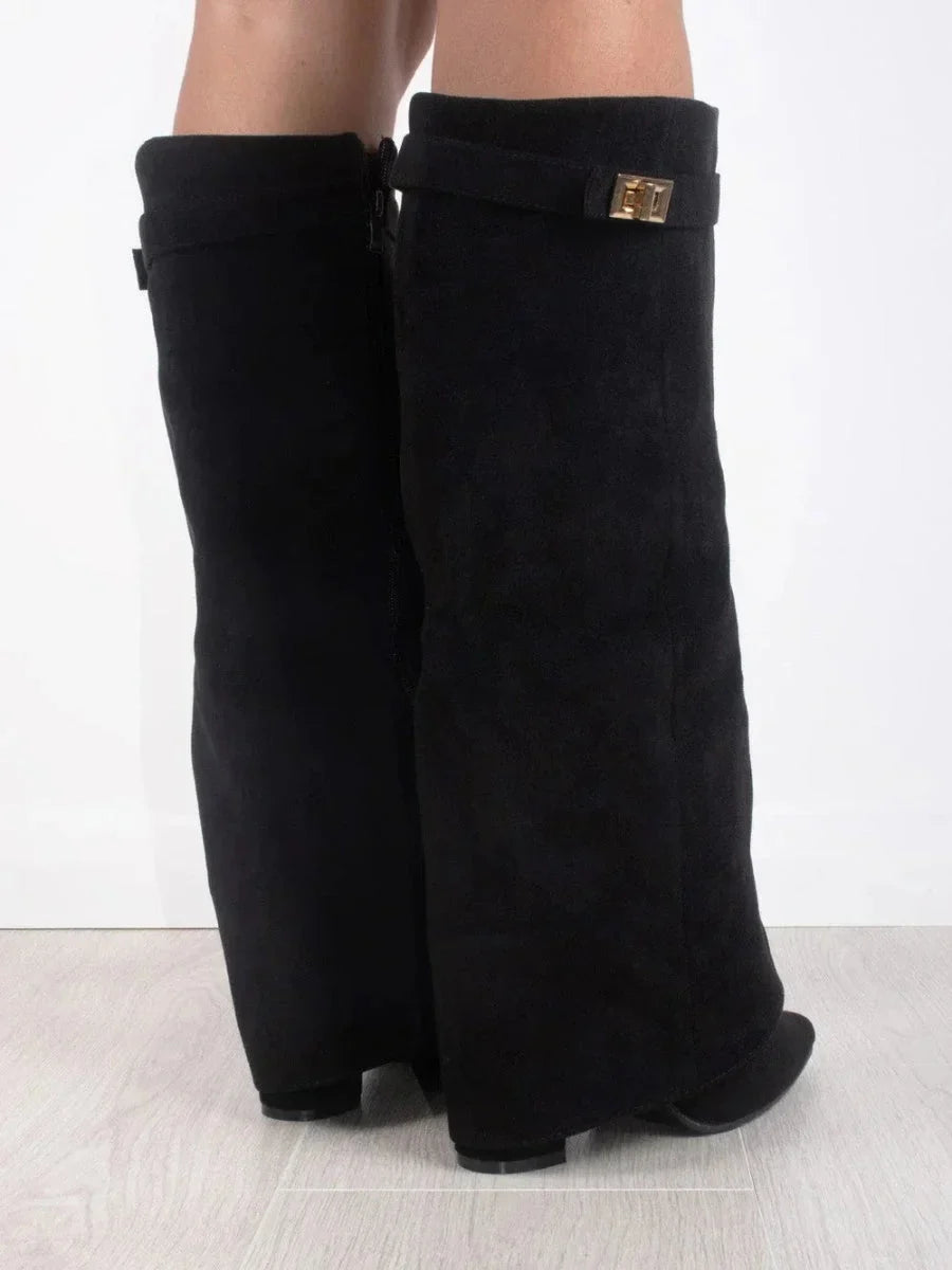 Bottes hautes pour femme avec talon épais et design minimaliste