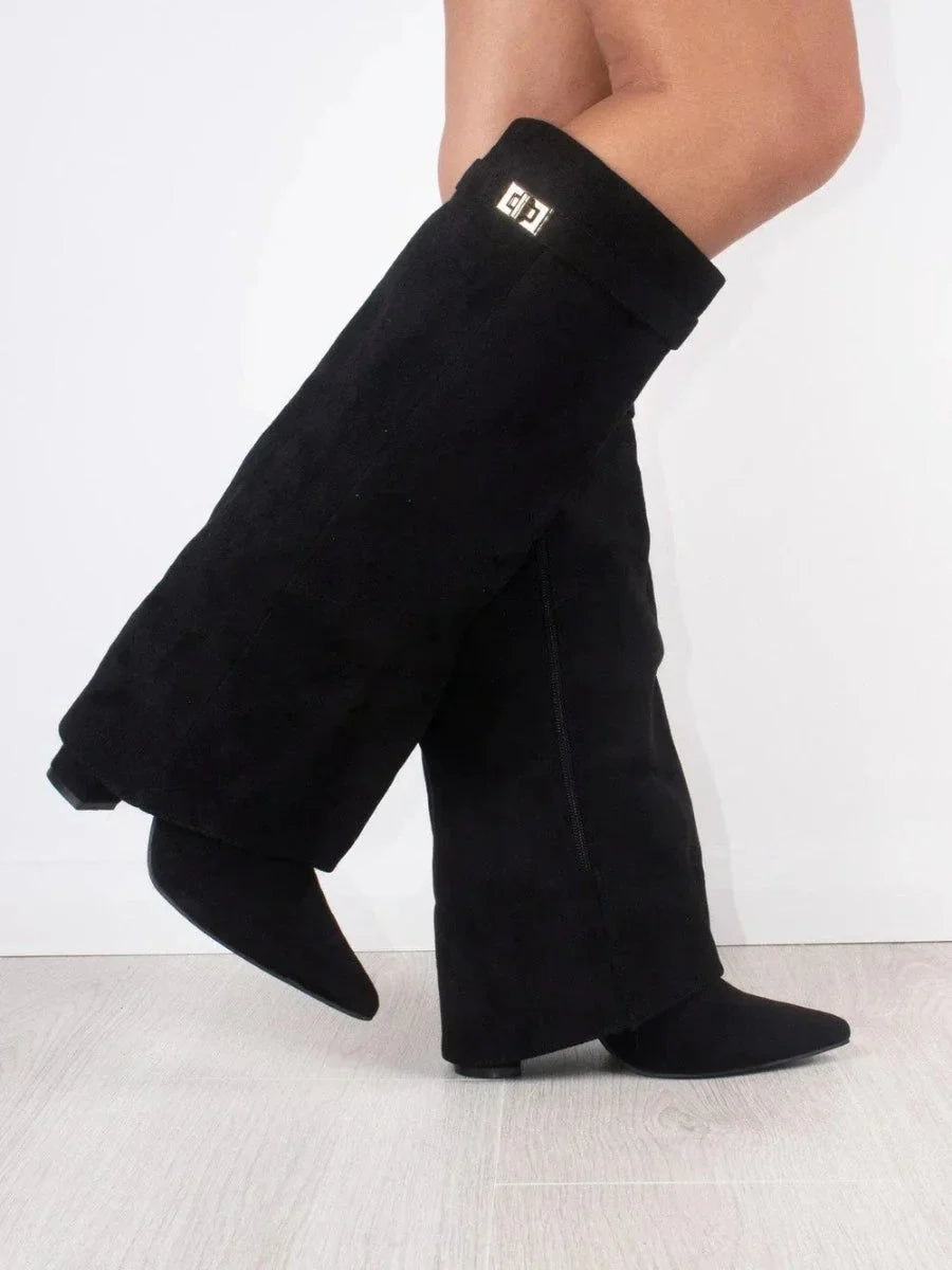 Bottes hautes pour femme avec talon épais et design minimaliste